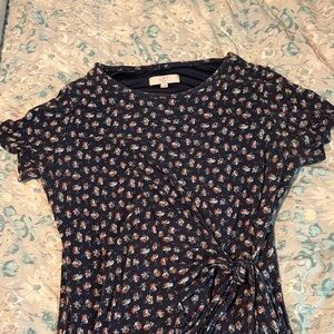 Loft Plus Floral Navy Cinch Waist T-shirt Dress